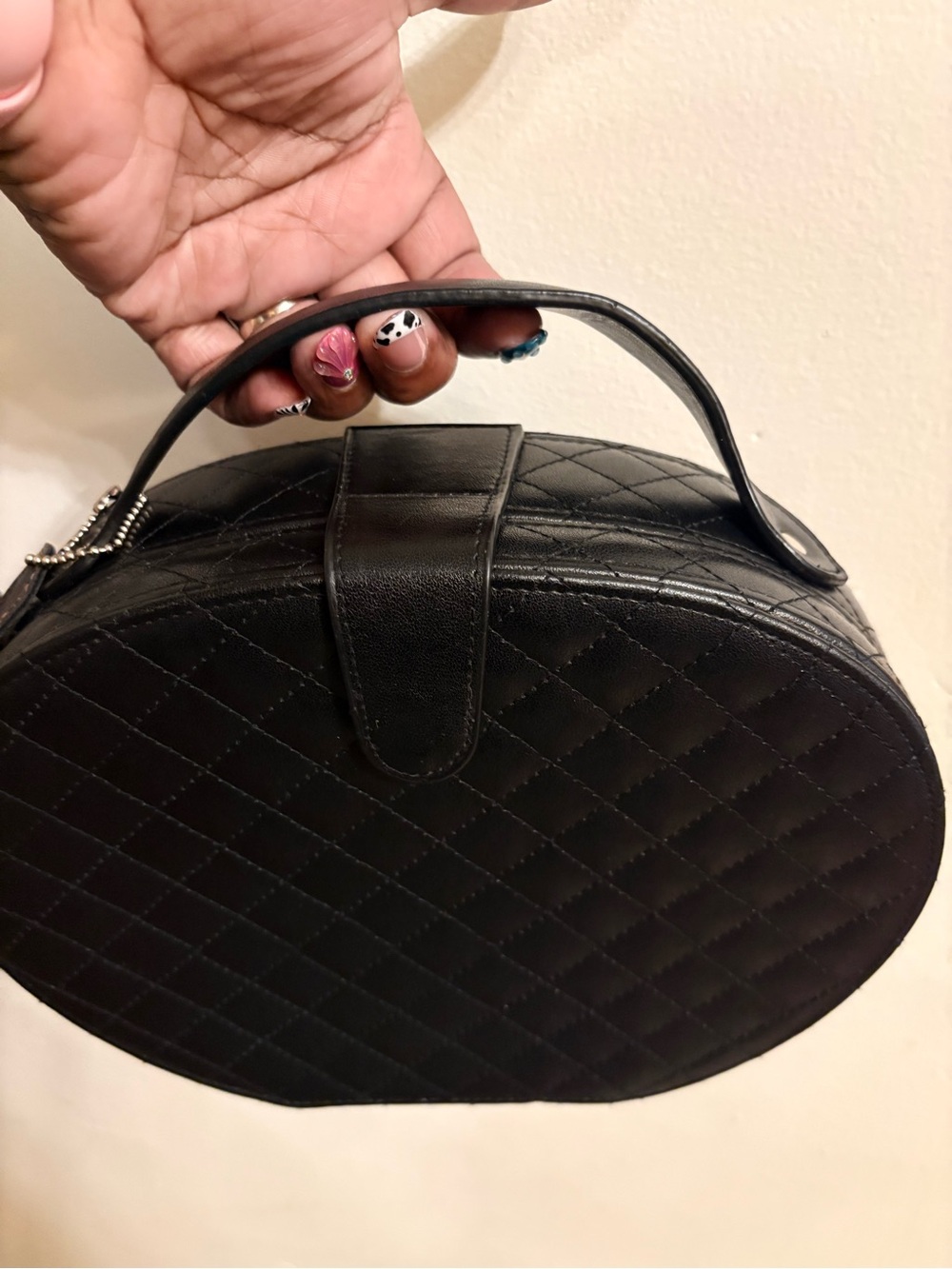 Classic Black Quilted Oval Top-Handle Bag